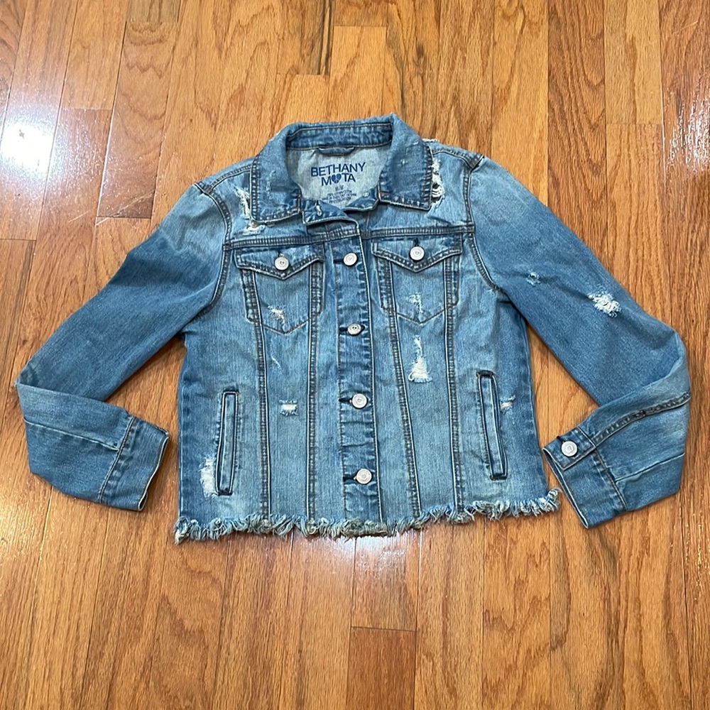Bethany Mota 100% Cotton Size Medium Jean Jacket Punk Lives Frayed Hems Blue